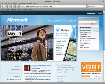 Safari 3 (beta) browser running on Windows XP
